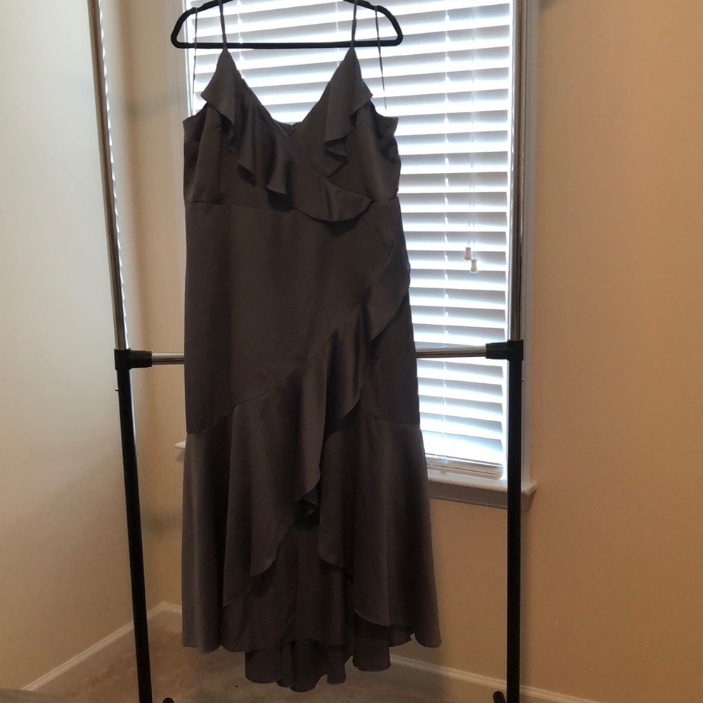 Express gray satin hi-lo dress